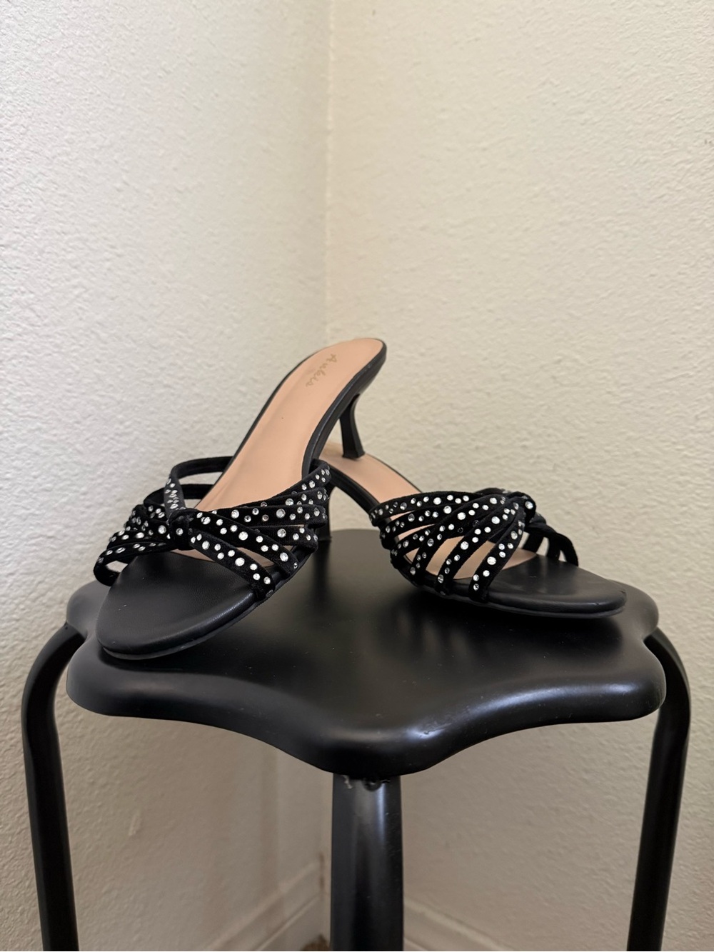 Black Studded Knot-Front Mule Heels